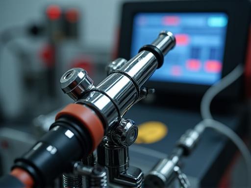 Fuel injector being tested on specialized diagnostic equipment